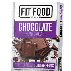 Chocolate FIT FOOD Snacks 70% Cacau com Colágeno Fonte de Fibras 40g