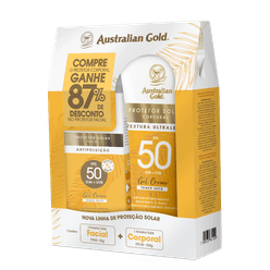 Kit Protetor Solar Facial + Corporal AUSTRALIAN GOLD FPS50 70% de Desconto no Protetor Solar comprando 50g + 200g
