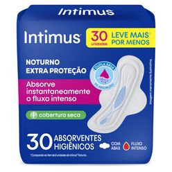 Absorvente Higiênico INTIMUS Noturno com Abas Cobertura Seca com 30 Unidades Leve Mais Por Menos