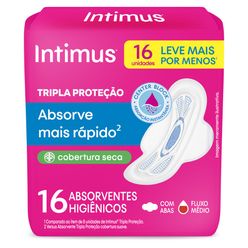 Absorvente Higiênico INTIMUS Gel Tripla Proteção Com Abas Cobertura Seca Leve 16 pague 14 Unidades