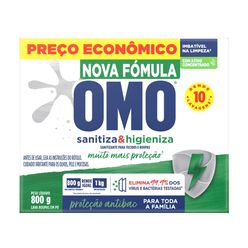 Lava Roupas Em Pó OMO Lavagem Perfeita Sanitiza & Higieniza 800g