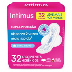 Absorvente Higiênico INTIMUS Tripla Proteção com Abas, Cobertura Suave com 32 Unidades Leve Mais por Menos