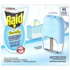 Repelente Elétrico Raid Family 45 Noites Com Refil 32.9ml