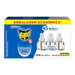 Refil Elétrico RAID 45 Noites com 3 Unidades 32.9ml cada Embalagem Econômica
