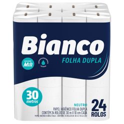 Papel Higiênico BIANCO Neutro Folha Dupla 30 Metros Leve 24 Pague 22 Unidades