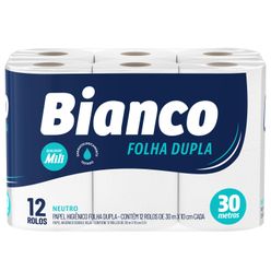 Papel Higiênico BIANCO Neutro Folha Dupla com 12 Rolos 30 Metros Leve Mais Pague Menos