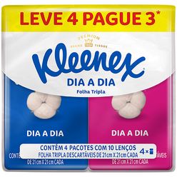 Lenço de Papel KEENEX Dia a Dia Com 4 Pacotes com 10 Lenços Leve 4 Pague 3