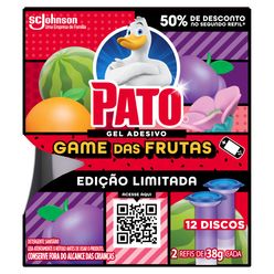 Desodorizador Sanitário PATO Gel Adesivo Game das Frutas com 2 Refis 38g cada 50% de Desconto no Segundo Refil