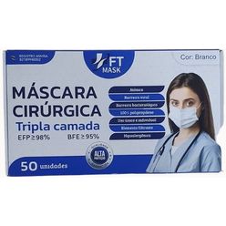 Máscara Tripla FT MASK Branca com 50 unidades