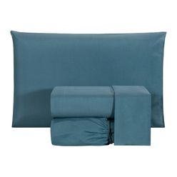 Jogo de Cama JUMA Solteiro Microfibra Azul com 3 Peças