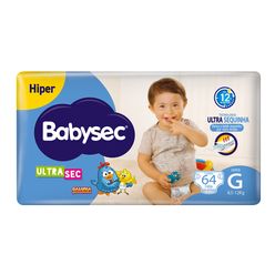 Fralda Descartável BABYSEC Galinha Pintadinha Ultrasec G com 64 Unidades