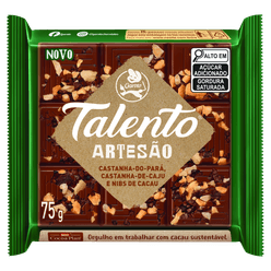 Chocolate TALENTO Artesão Castanha de Caju, Castanha do Pará e Nibs de Cacau 75g