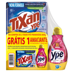 Lava Roupa TIXAN YPÊ Primavera 800g cada Grátis Amaciante Concentrado Inspiração 500ml