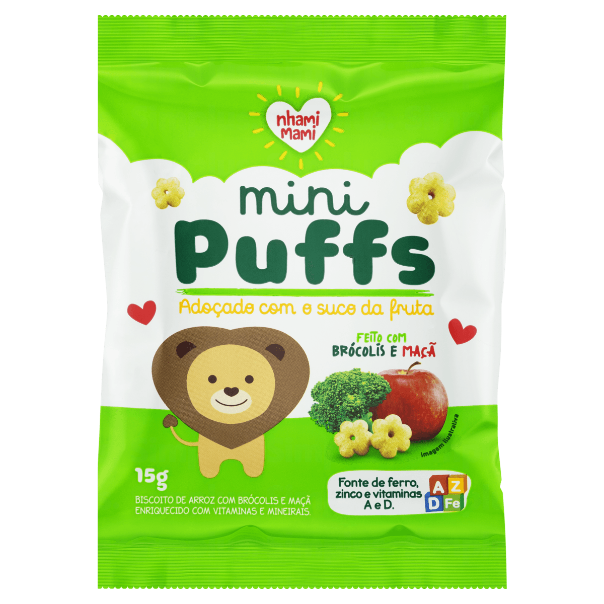 Biscoito NHAMI MAMI Mini Puffs Brócolis e Maça 15g