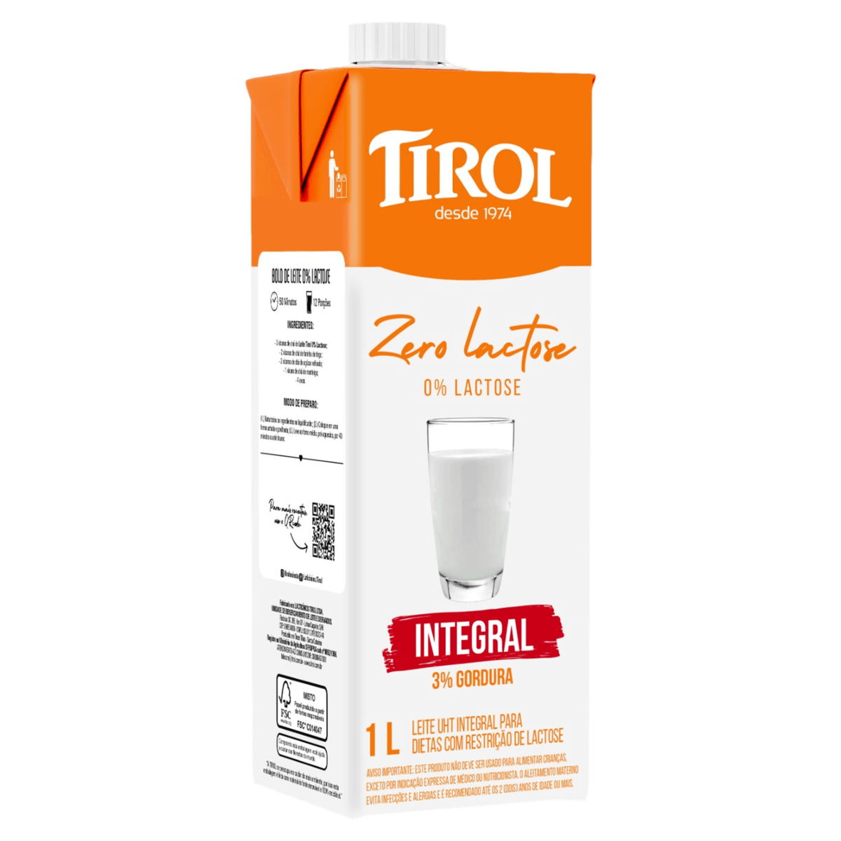 Leite Longa Vida Tirol Zero Lactose Integral TP com 1L
