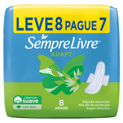 Absorvente Higiênico SEMPRE LIVRE Adapt Com Abas Cobertura seca Leve 8 pague 7