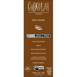 Chocolate CHOKOLAH Cacau do Xingú 64% Cacau Vegano 70g