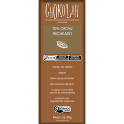 Chocolate CHOKOLAH Orgânico 70% Cacau Recheado Sem Glúten, Sem Lactose 80g