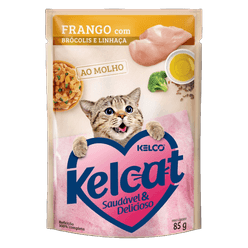 Alimento KELCAT para Gatos Frango com Brócolis e Linhaça Sachê 85g