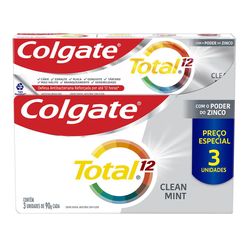 Creme Dental Colgate Total 12 Clean Mint 90g Com 3 Unidades Preço Especial