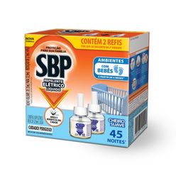 Repelente Elétrico Líquido SBP 45 Noites Cheiro Suave com 2 unidades de 32.9ml