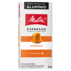 Café MELITTA Espresso Audacce com 10 Cápsulas Compativeís com Máquinas de Café Nespresso 53g