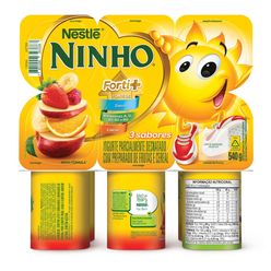 Nestlé NINHO® Iogurte Polpa de Morango, Salada de Frutas e Maçã e Banana 540G com 6 unidades