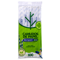 Canudo de Papel BOMPACK 6mmx26cm com 100 Unidades