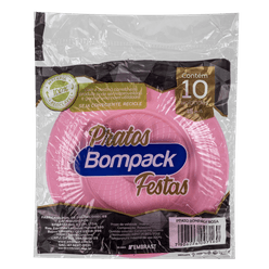 Prato Plástico BOMPACK Premium Rosa 15cm com 10 unidades