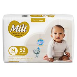 Fralda Descartáveis MILI Love & Care Premium Mega Pacote M Com 52 Unidades