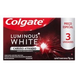 Creme Dental COLGATE Luminous White Carvão Ativado com 3 Unidades 70g cada