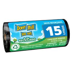 Saco para Lixo DOVER ROLL Super Forte Reciclado com 40 Unidades 15L Rolo