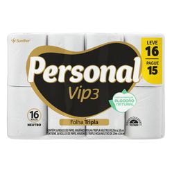 Papel Higiênico PERSONAL Vip 3 Neutro Folha Tripla 20 Metros Leve 16 Pague 15