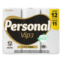 Papel Higiênico PERSONAL Vip 3 Neutro Folha Tripla 20 Metros Leve 12 Pague 11