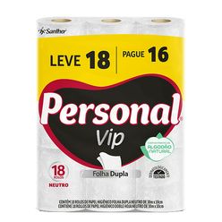 Papel Higiênico PERSONAL Vip Folha Dupla 30 Metros Leve 18 Pague 16 Unidades