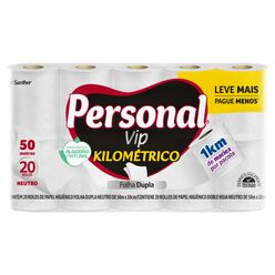 Papel Higiênico PERSONAL Vip Kilométrico Folha Dupla com 20 Unidades 50m