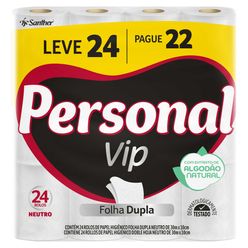 Papel Higiênico PERSONAL Vip Folha Dupla Leve 24 Pague 22 Unidades 30 Metros