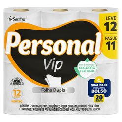 Papel Higiênico PERSONAL Vip Folha Dupla 20 Metros Leve 12 Pague 11