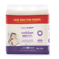 Toalhas Umedecidas FEELCLEAN Nana Neném Relaxante com 200 Unidades Leve Mais por Menos