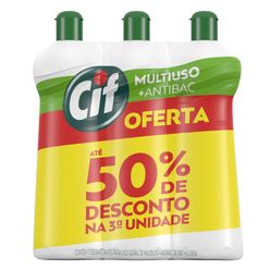 Limpador CIF Multiuso + Antibac com 3 Unidades 500ml cada até 50% de Desconto na 3ª Unidade