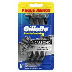 Aparelho de Barbear GILLETTE Prestobarba 3 Carbono com 6 unidades Pague Menos