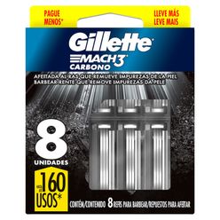 Carga GILLETTE Mach3 Carbono com 8 unidades Leve Mais Pague Menos