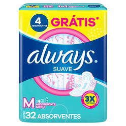 Absorvente Higiênico ALWAYS Pink Proteção Total Suave com Abas Leve 32 Pague 28 Unidades