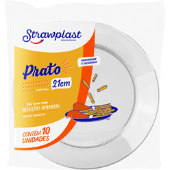 Prato Descartável Strawplast Redondo Cristal 21cm Com 10 Unidades