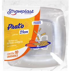 Prato Descartável Strawplast Quadrado 21cm Com 10 Unidades