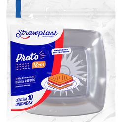 Prato Descartável Strawplast Quadrado 18cm Com 10 Unidades