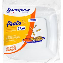 Prato Descartável Strawplast Quadrado Branco 21cm Com 10 Unidades