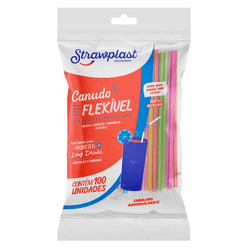 Canudo STRAWPLAST Neon com 100 Unidades