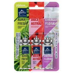 Refil Desodorizador de Ambiente GLADE Aura Fresh/Doce Astral/Energia Floral com 3 unidades 12ml cada