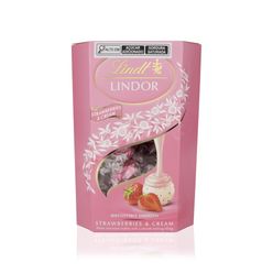 Caixa de Bombons Chocolate Lindt Lindor Branco com Morango e Creme 200g Com 16 unidades